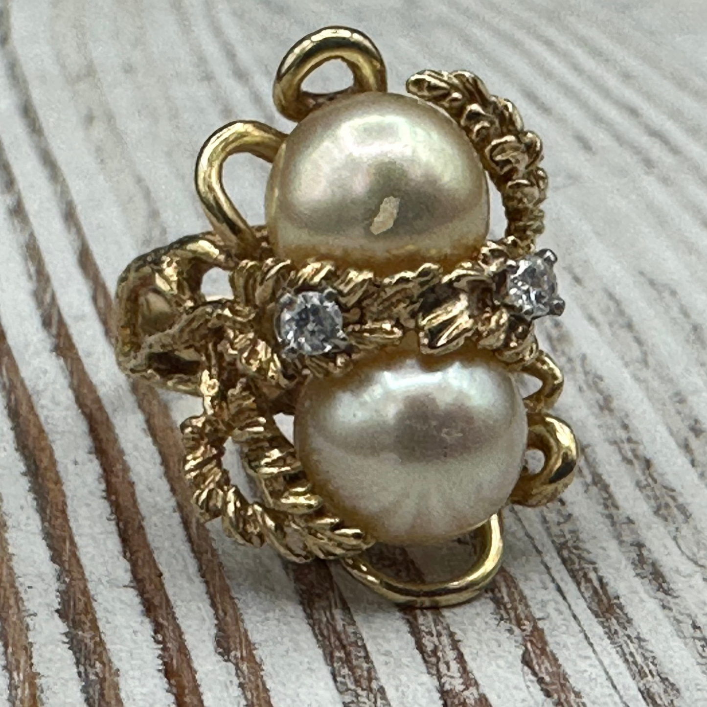 Diamonds, Pearls, and Gold Cocktail Ring