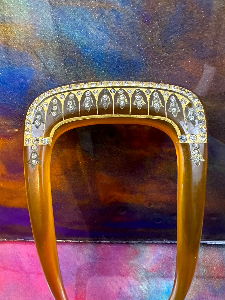 Vintage Celluloid Hair comb with Rhinestone accents