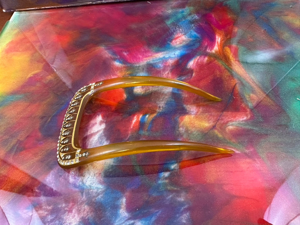 Vintage Celluloid Hair comb with Rhinestone accents