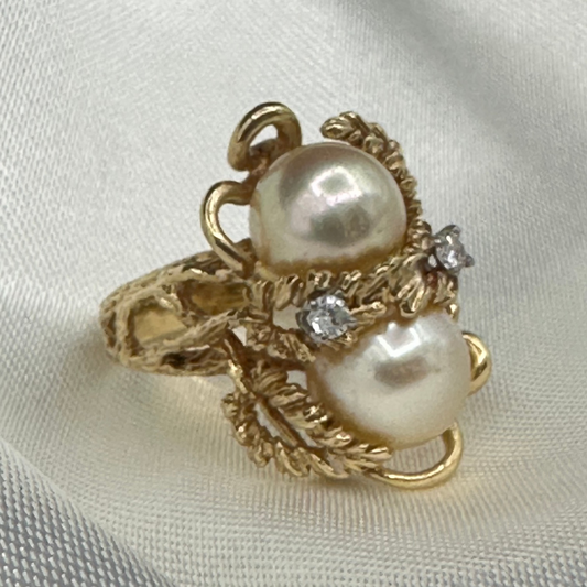Diamonds, Pearls, and Gold  Cocktail Ring