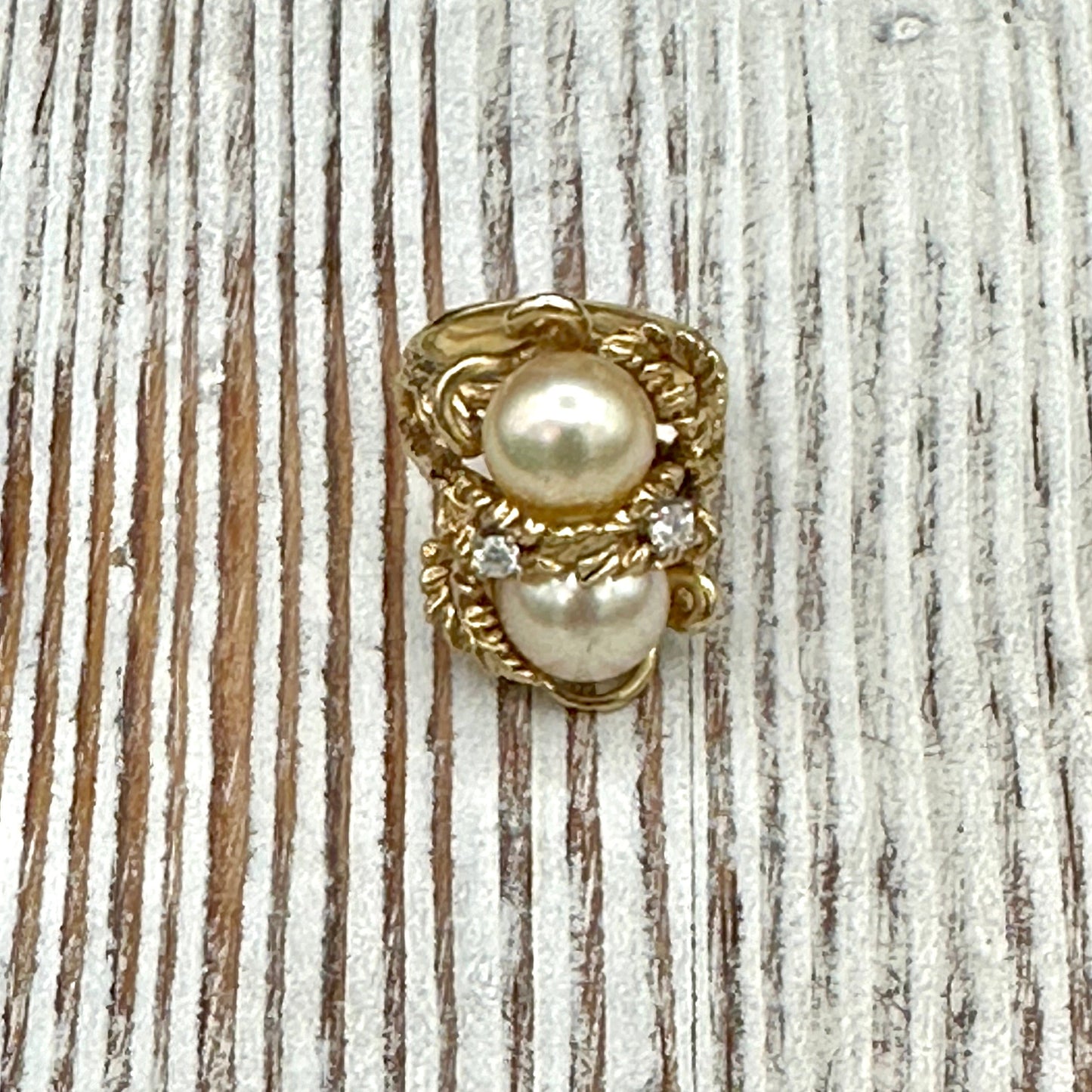 Diamonds, Pearls, and Gold Cocktail Ring