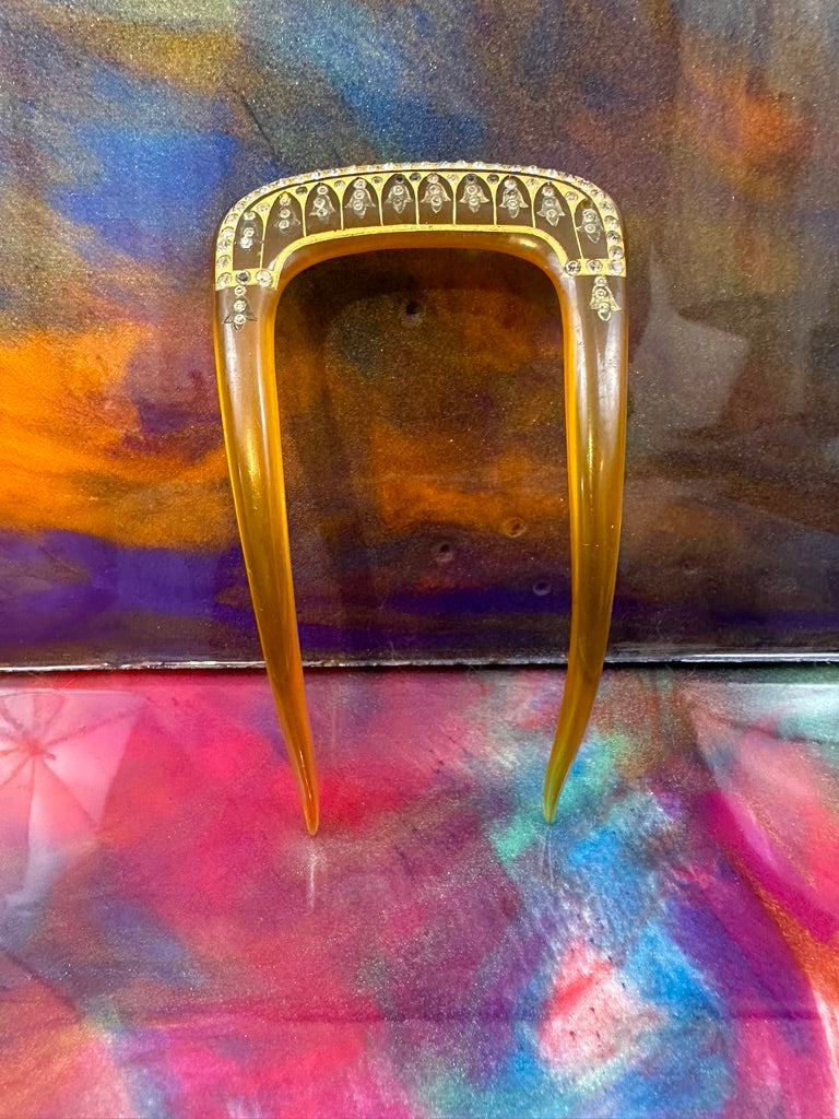 Vintage Celluloid Hair comb with Rhinestone accents