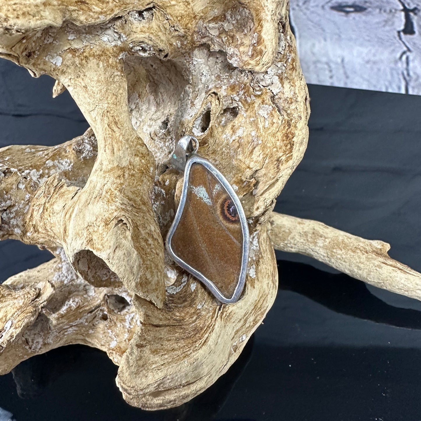 Blue Morfo Butterfly Wing Pendant in Sterling silver