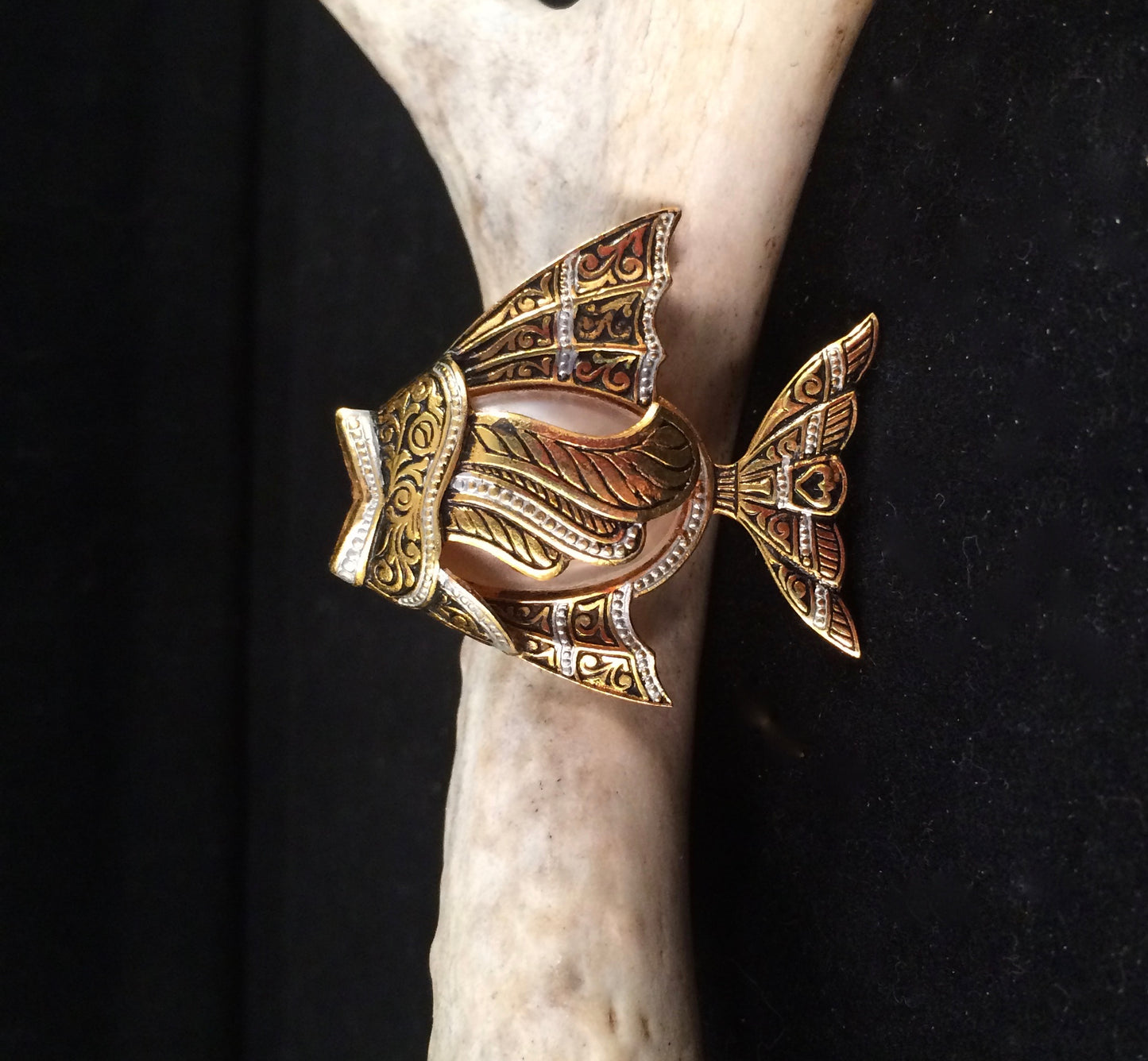 Damascene Toledo-Ware Fish with Faux Pearl Body