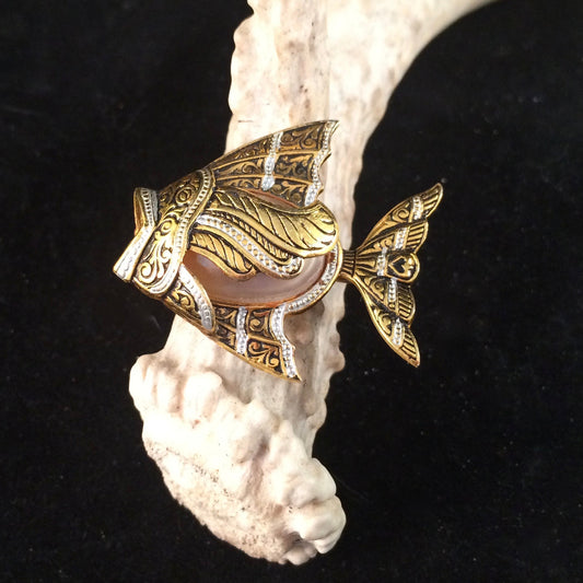 Damascene Toledo-Ware Fish with Faux Pearl Body