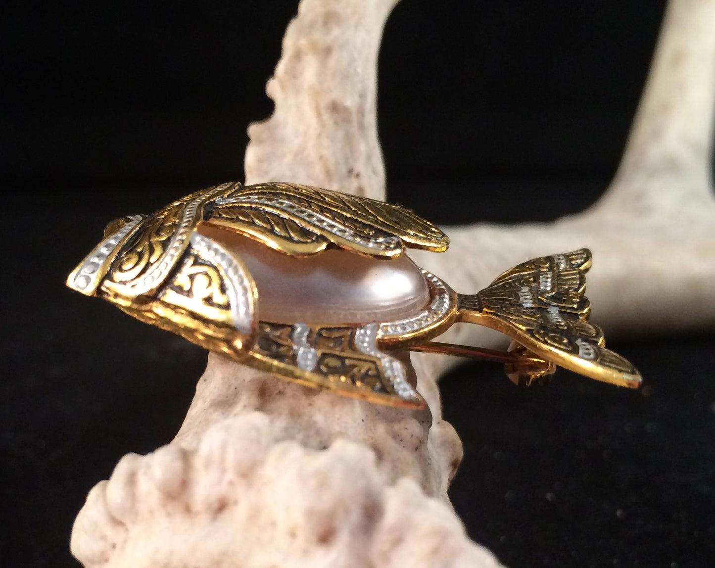 Damascene Toledo-Ware Fish with Faux Pearl Body