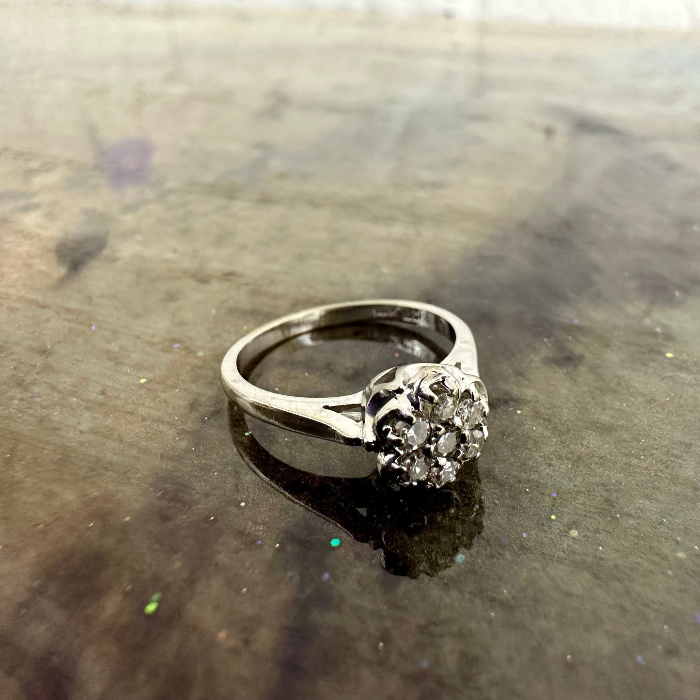 14K White Gold Cluster Diamond ring