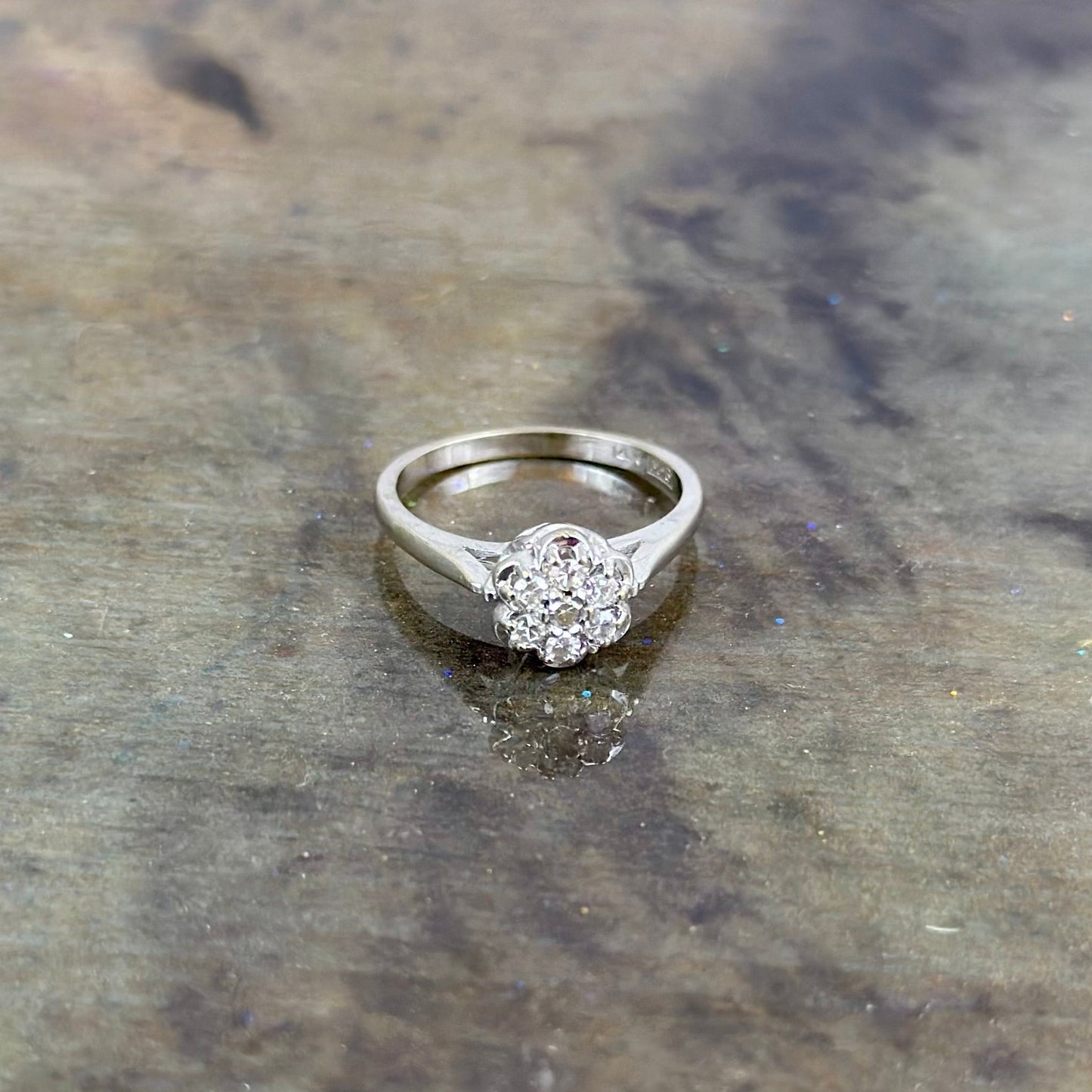 14K White Gold Cluster Diamond ring