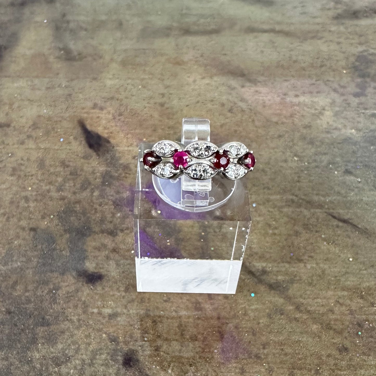 Vintage Diamond and Ruby ring in 14K white gold