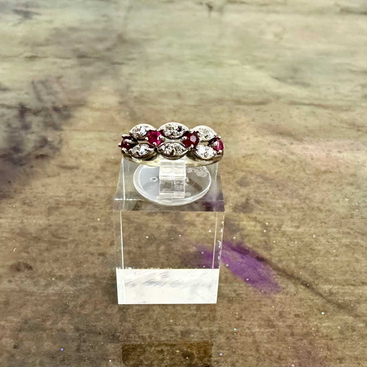 Vintage Diamond and Ruby ring in 14K white gold