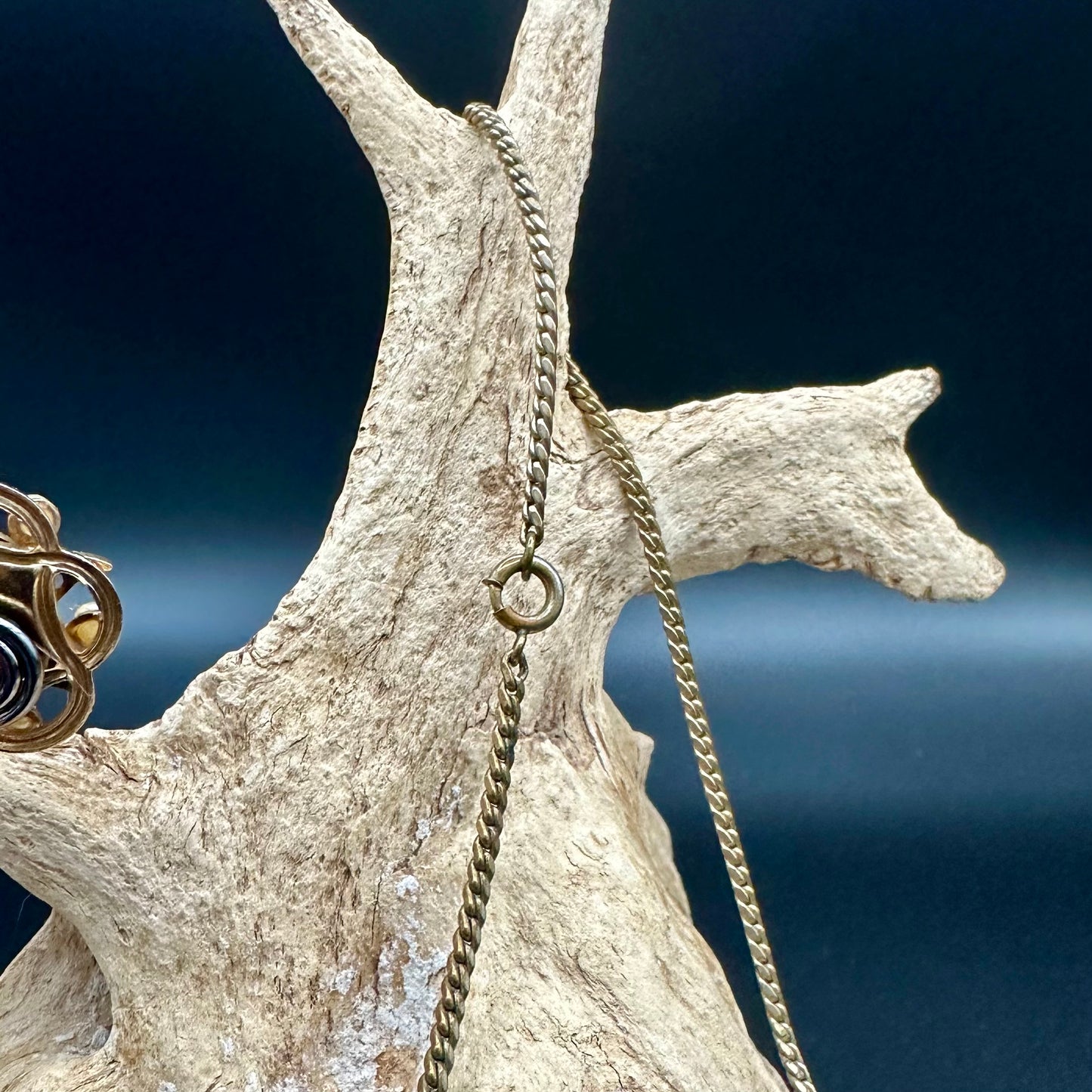 Victorian Era Necklace and Earring set- Goldtone and Black Star with faux pears, blue stone and crystal