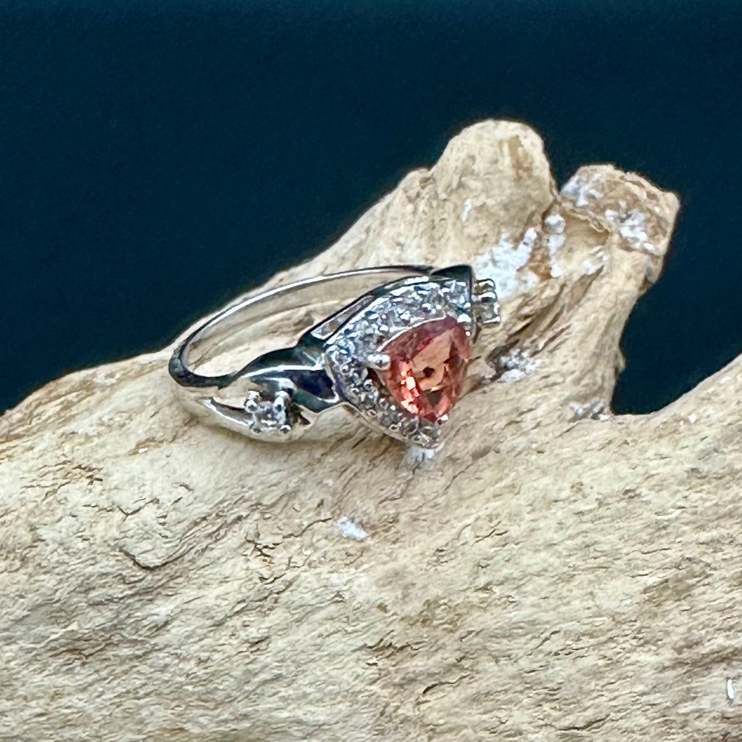 Mongolian Andesine and White Topaz Ring- set in Sterling Silver