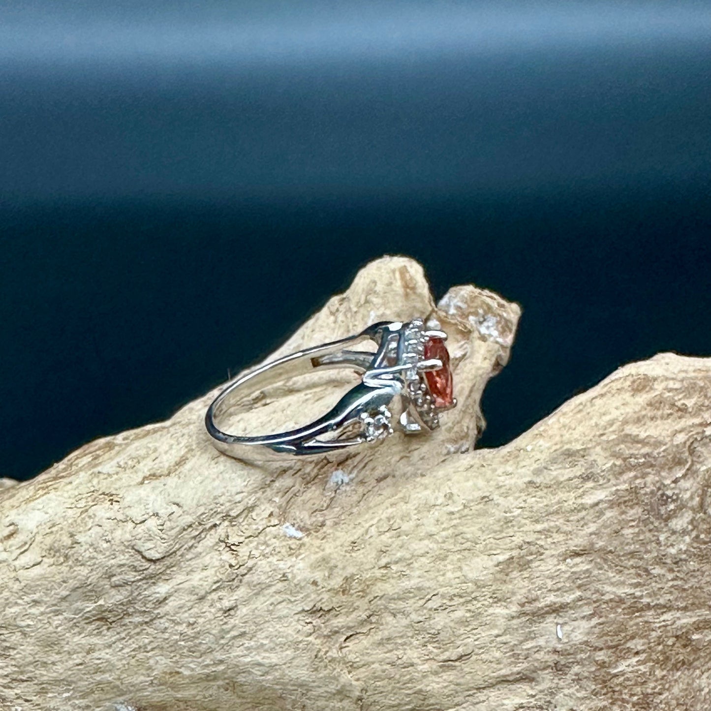 Mongolian Andesine and White Topaz Ring- set in Sterling Silver
