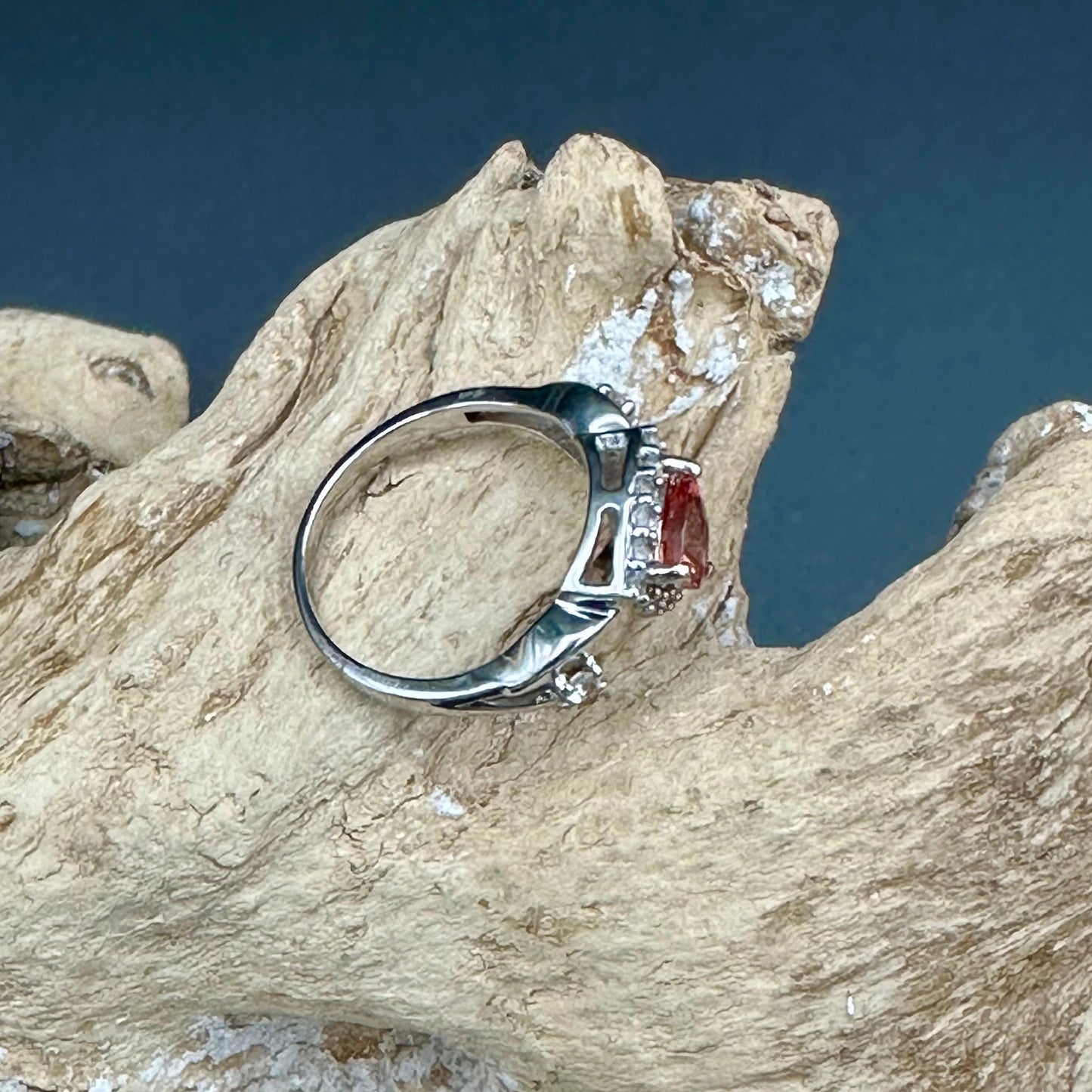 Mongolian Andesine and White Topaz Ring- set in Sterling Silver