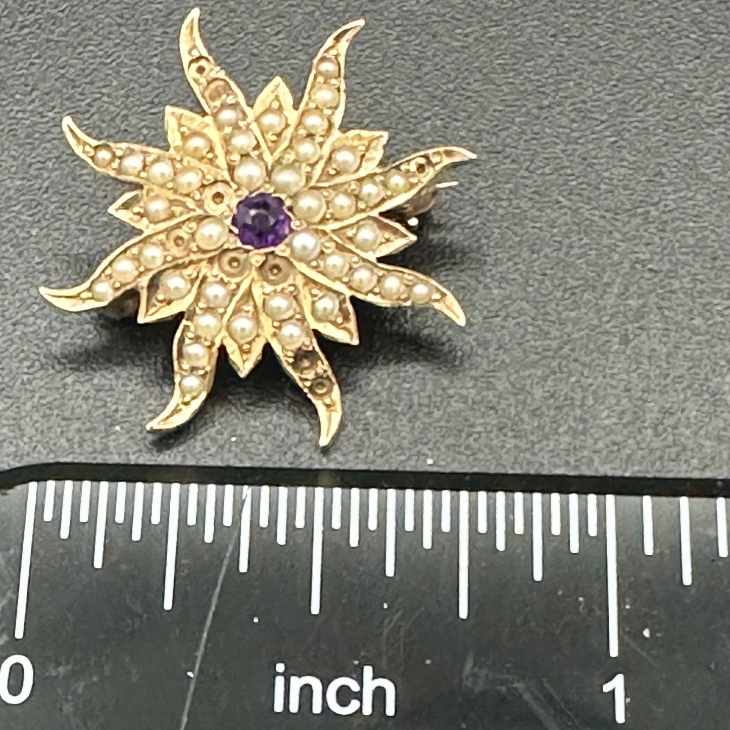 Antique Seed Pearl and Amethyst Starburst Brooch