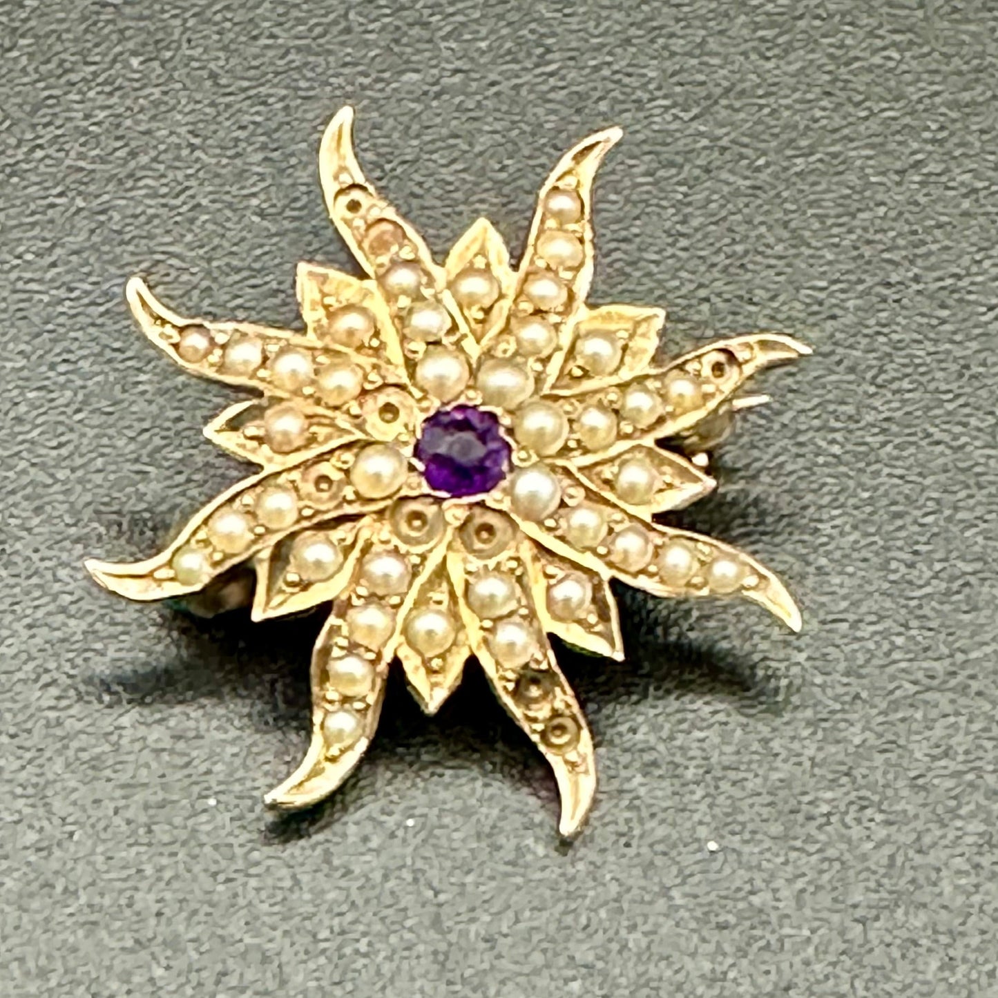 Antique Seed Pearl and Amethyst Starburst Brooch