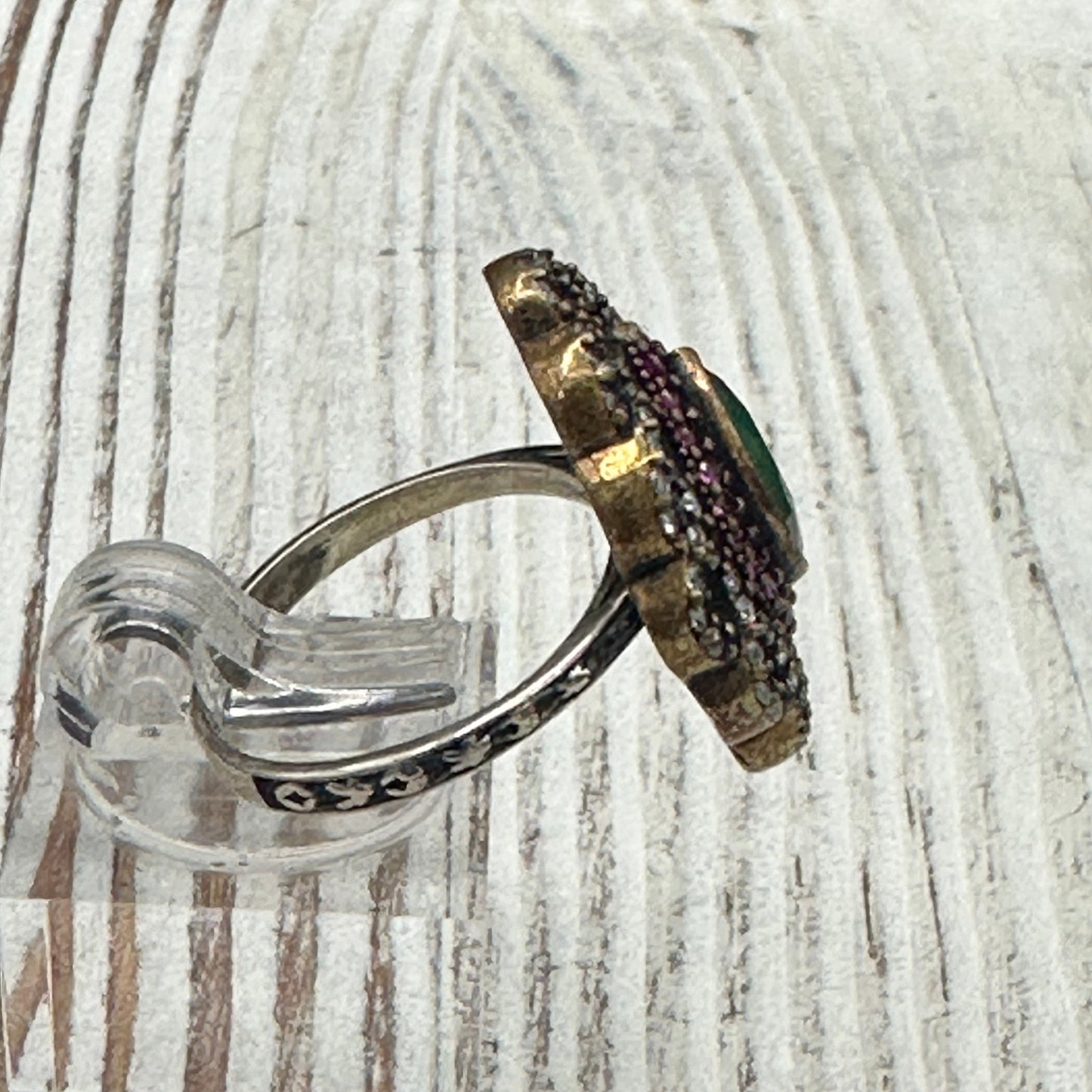 Turkish set- Pendant and ring with Emeralds and White and Red Topaz