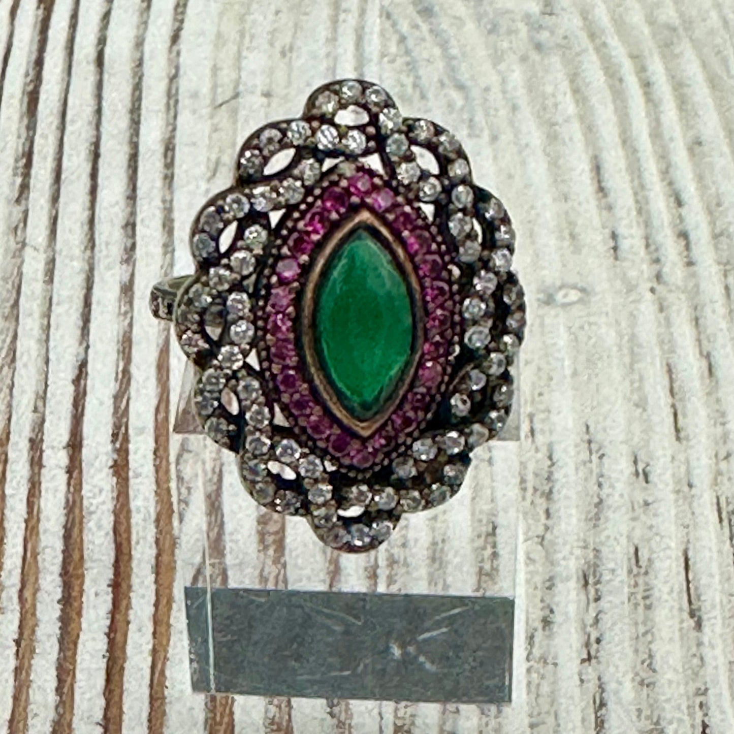 Turkish set- Pendant and ring with Emeralds and White and Red Topaz