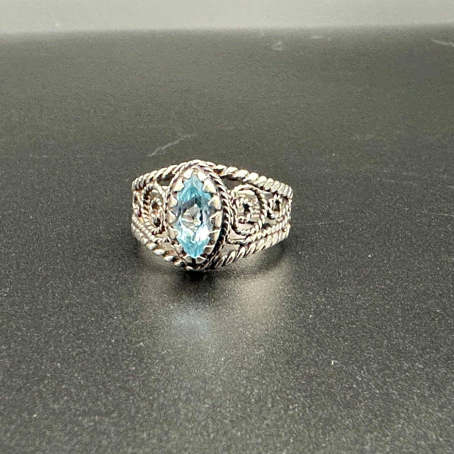 Sterling Silver Twisted Rope ring with Blue Topaz