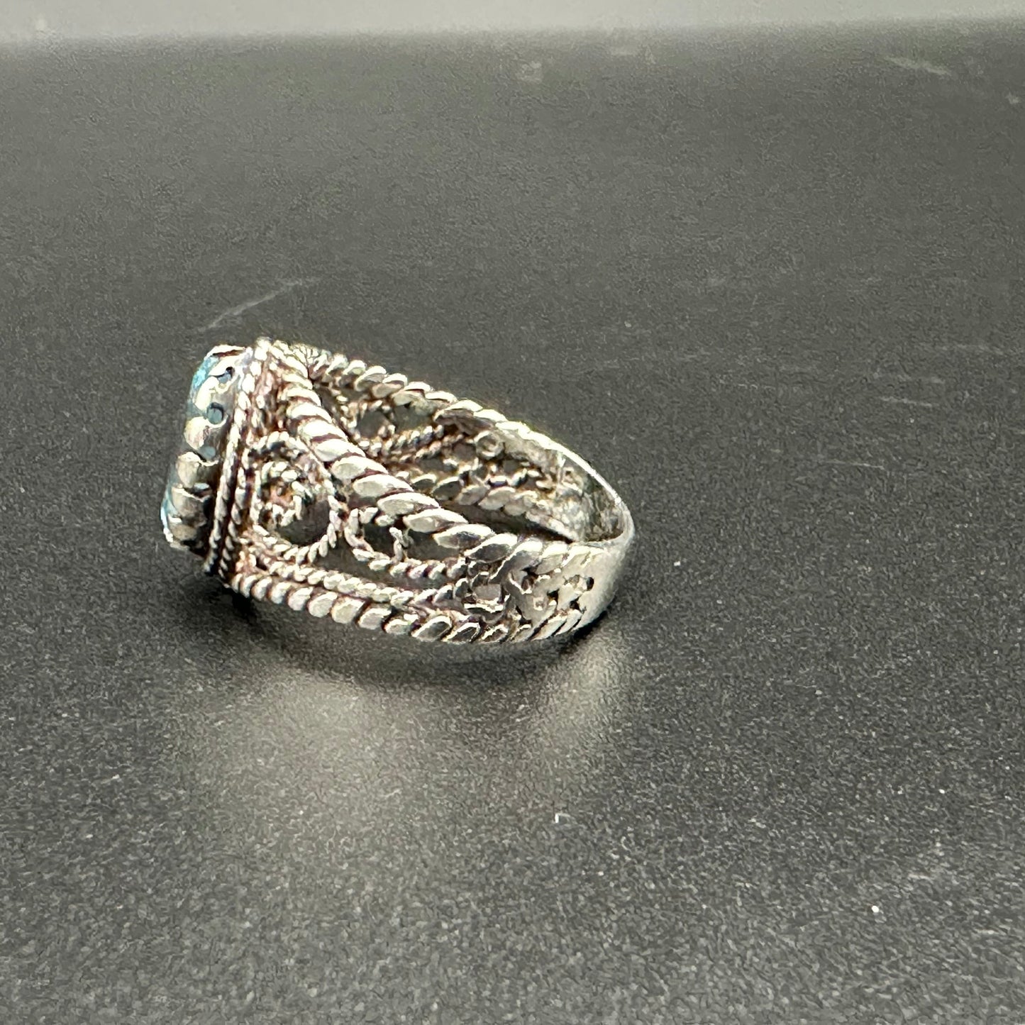 Sterling Silver Twisted Rope ring with Blue Topaz