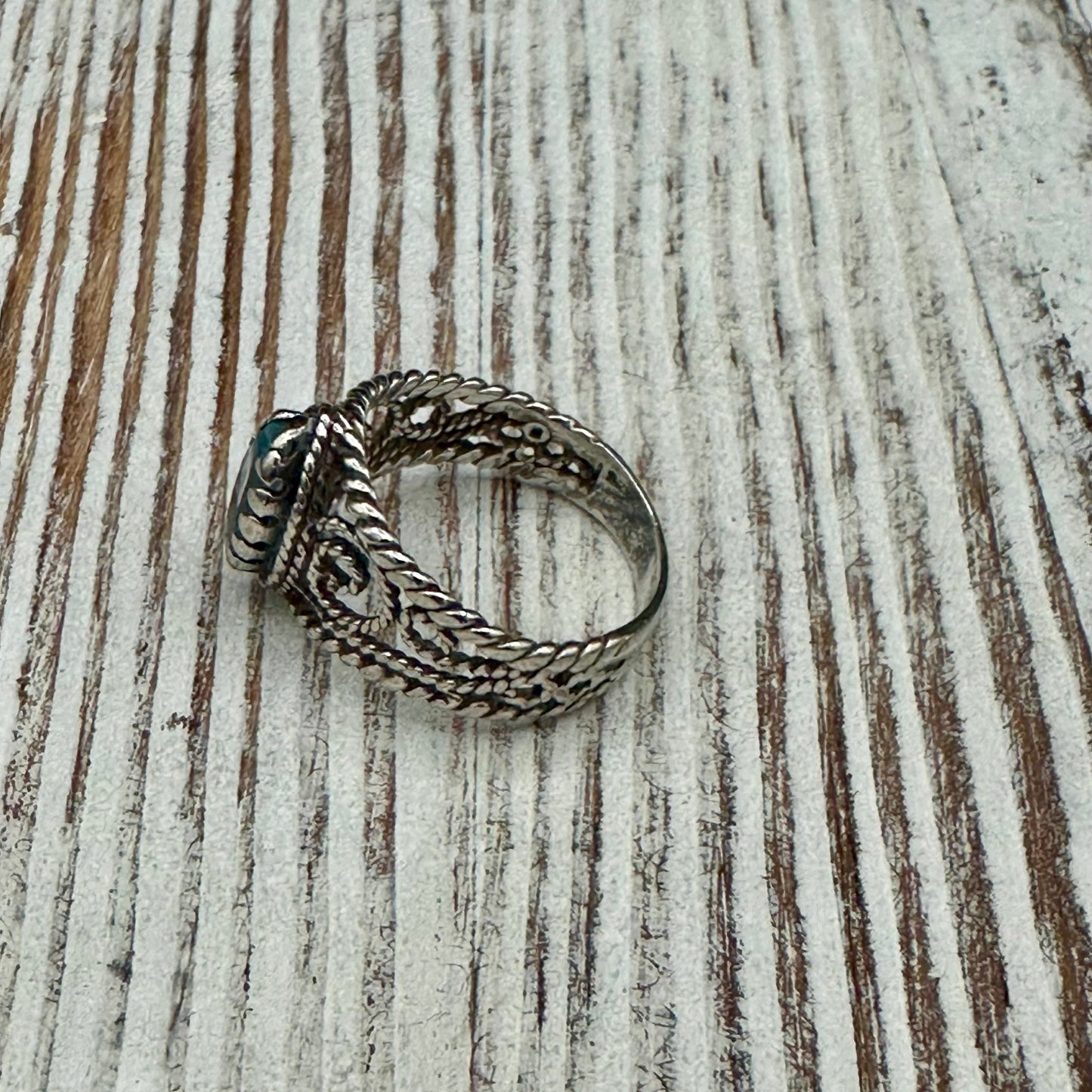Sterling Silver Twisted Rope ring with Blue Topaz
