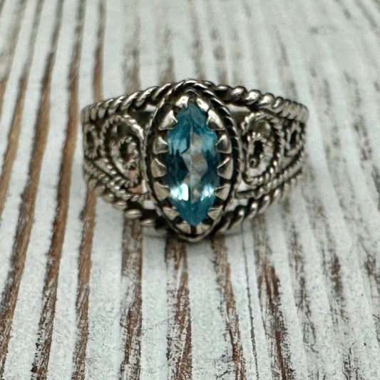 Sterling Silver Twisted Rope ring with Blue Topaz