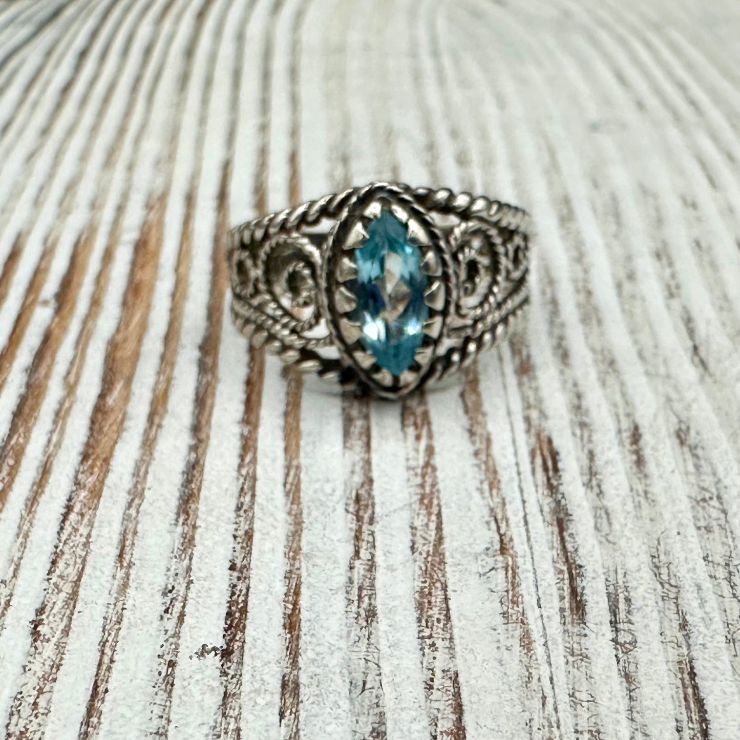 Sterling Silver Twisted Rope ring with Blue Topaz
