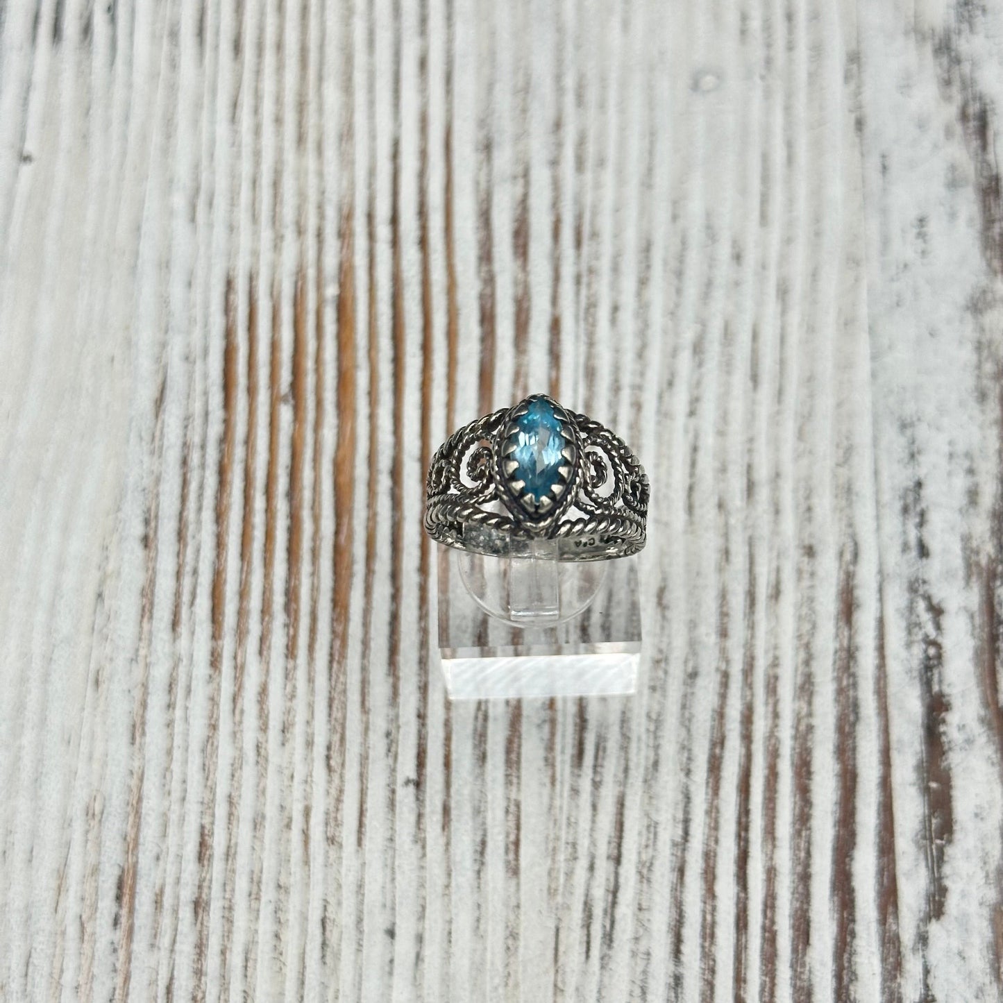 Sterling Silver Twisted Rope ring with Blue Topaz
