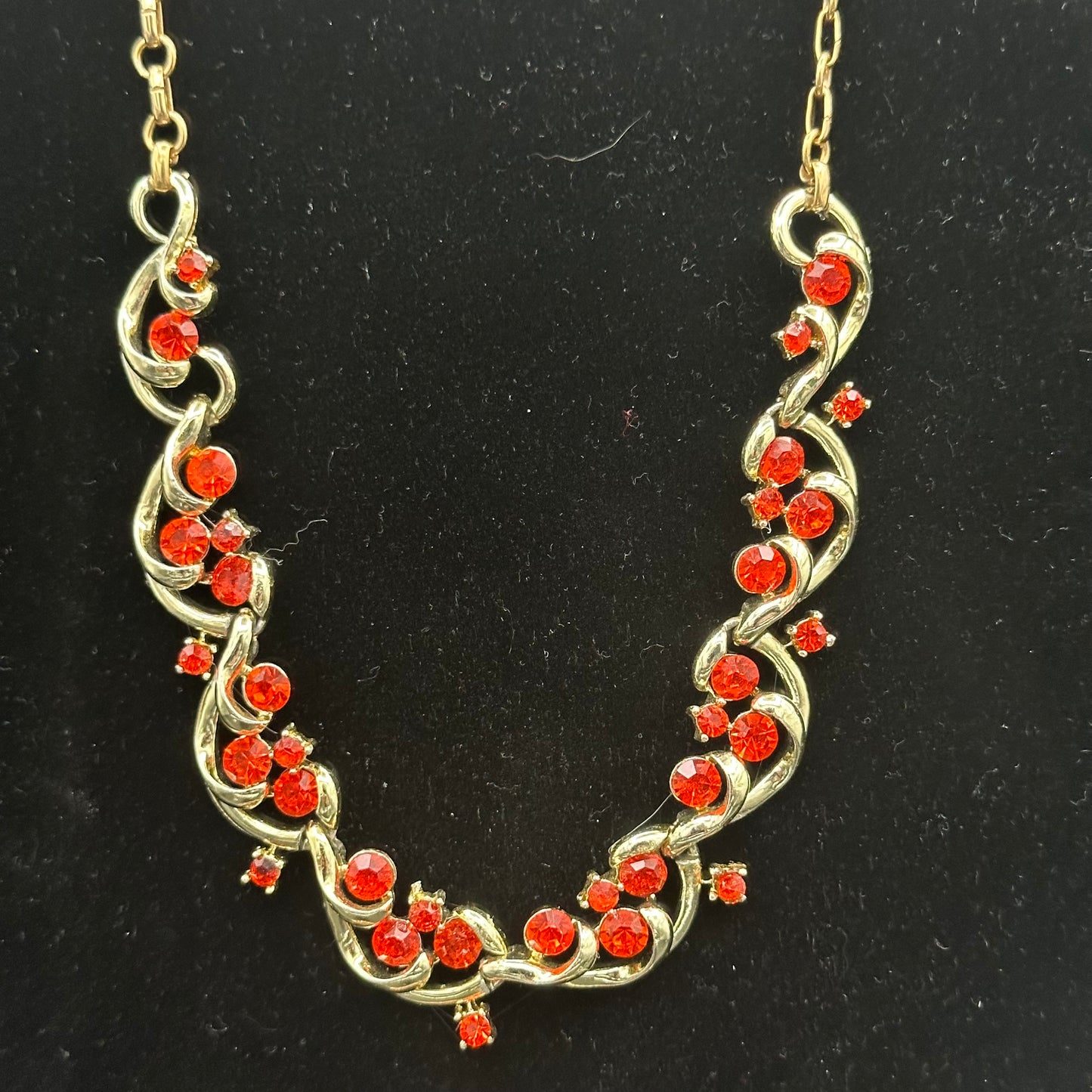 Signed Coro Bracelet and Necklace with Brilliant Orange Crystals in Gold tone