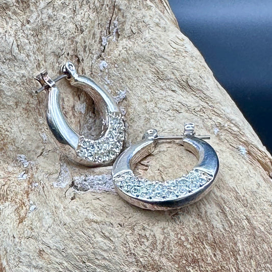 Vintage Napier Silver and Pave Crystal Hoop Earrings