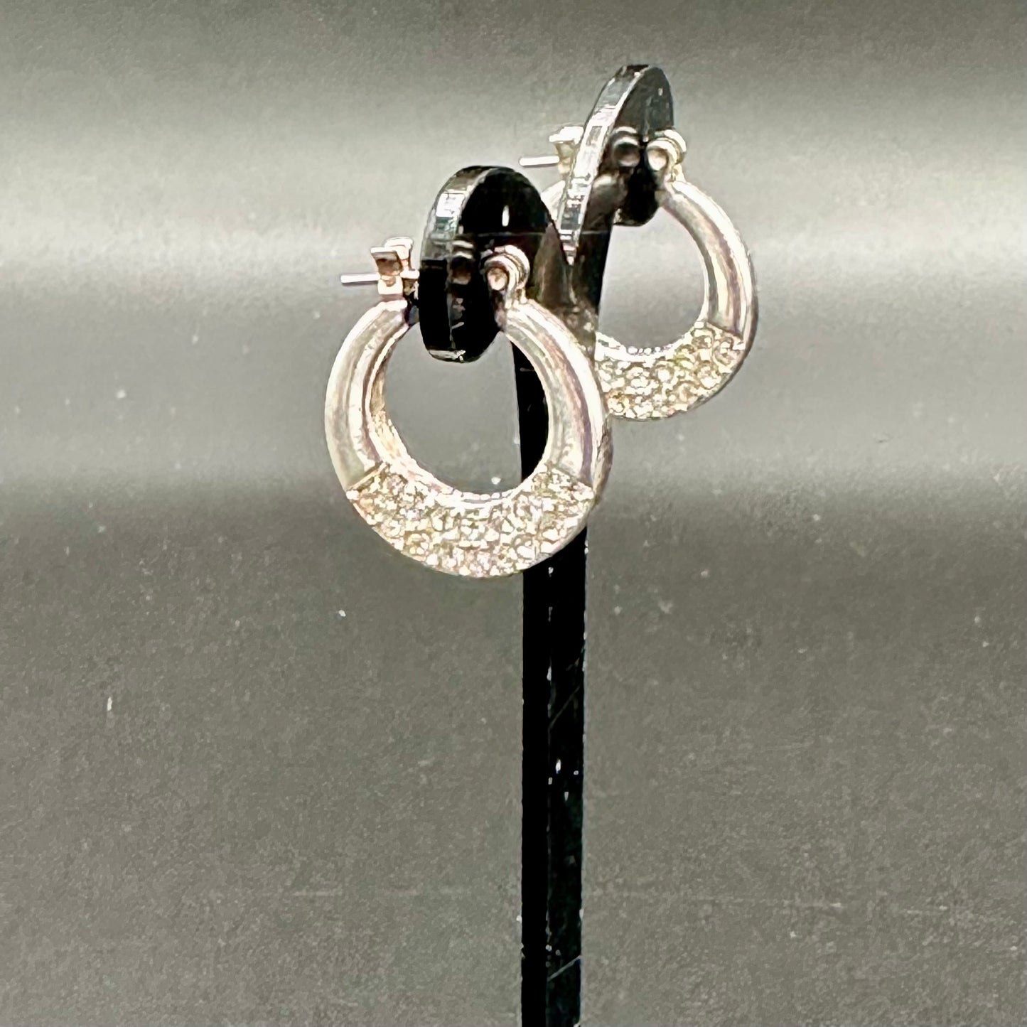 Vintage Napier Silver and Pave Crystal Hoop Earrings