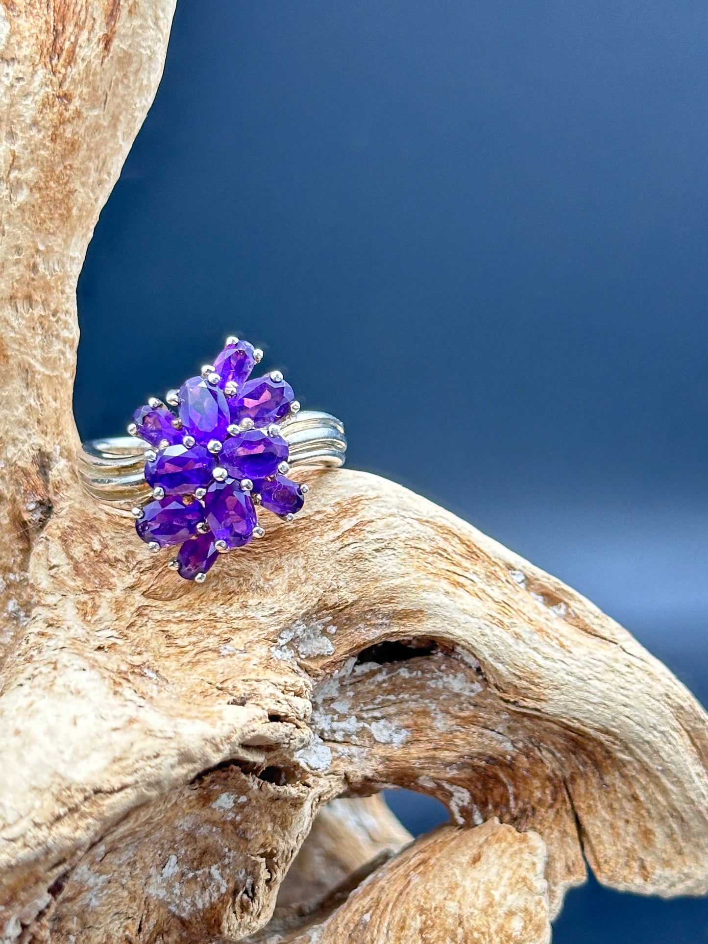 Sterling Silver Amethyst Cluster Ring