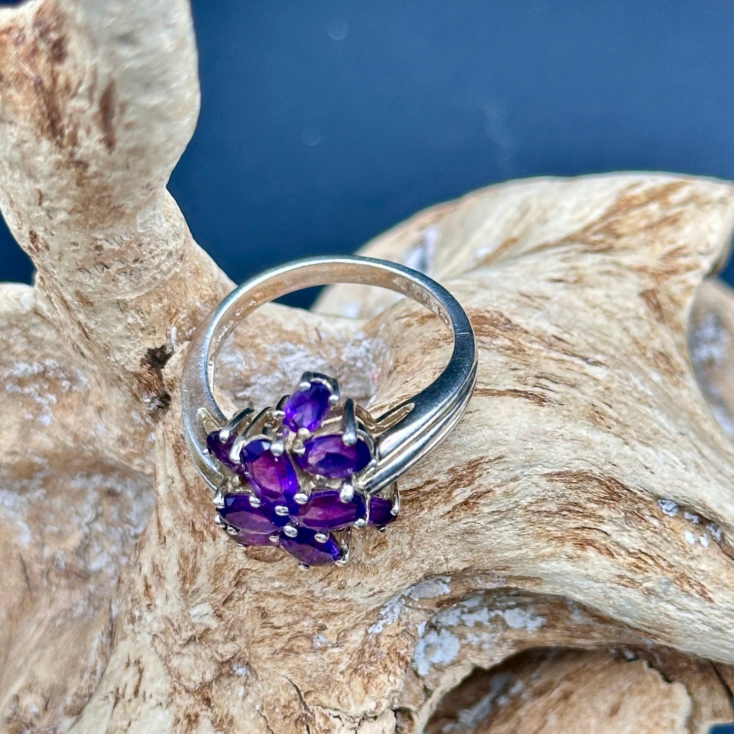 Sterling Silver Amethyst Cluster Ring