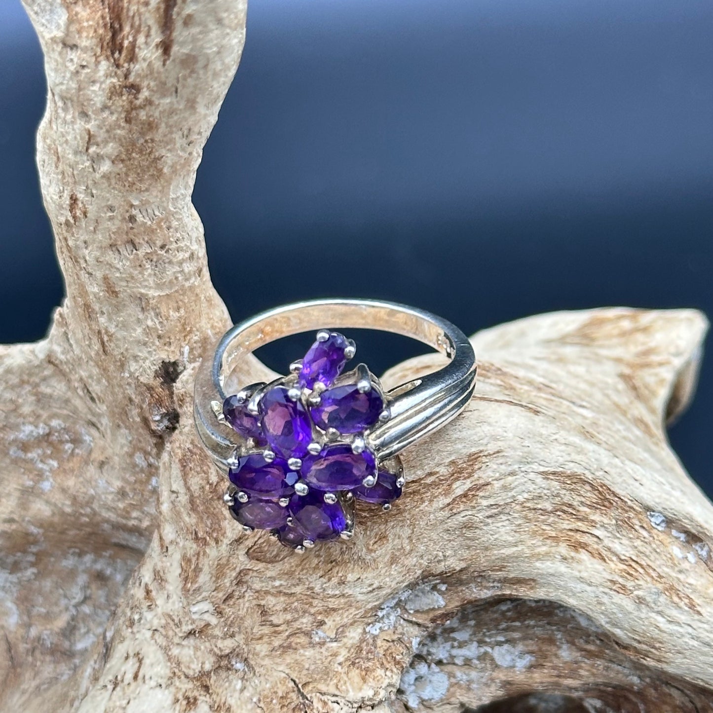 Sterling Silver Amethyst Cluster Ring