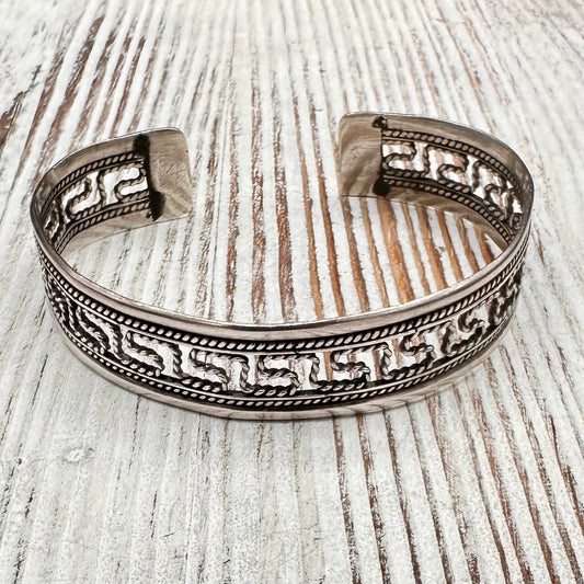 Vintage Silver Greek Key Cuff Bracelet-