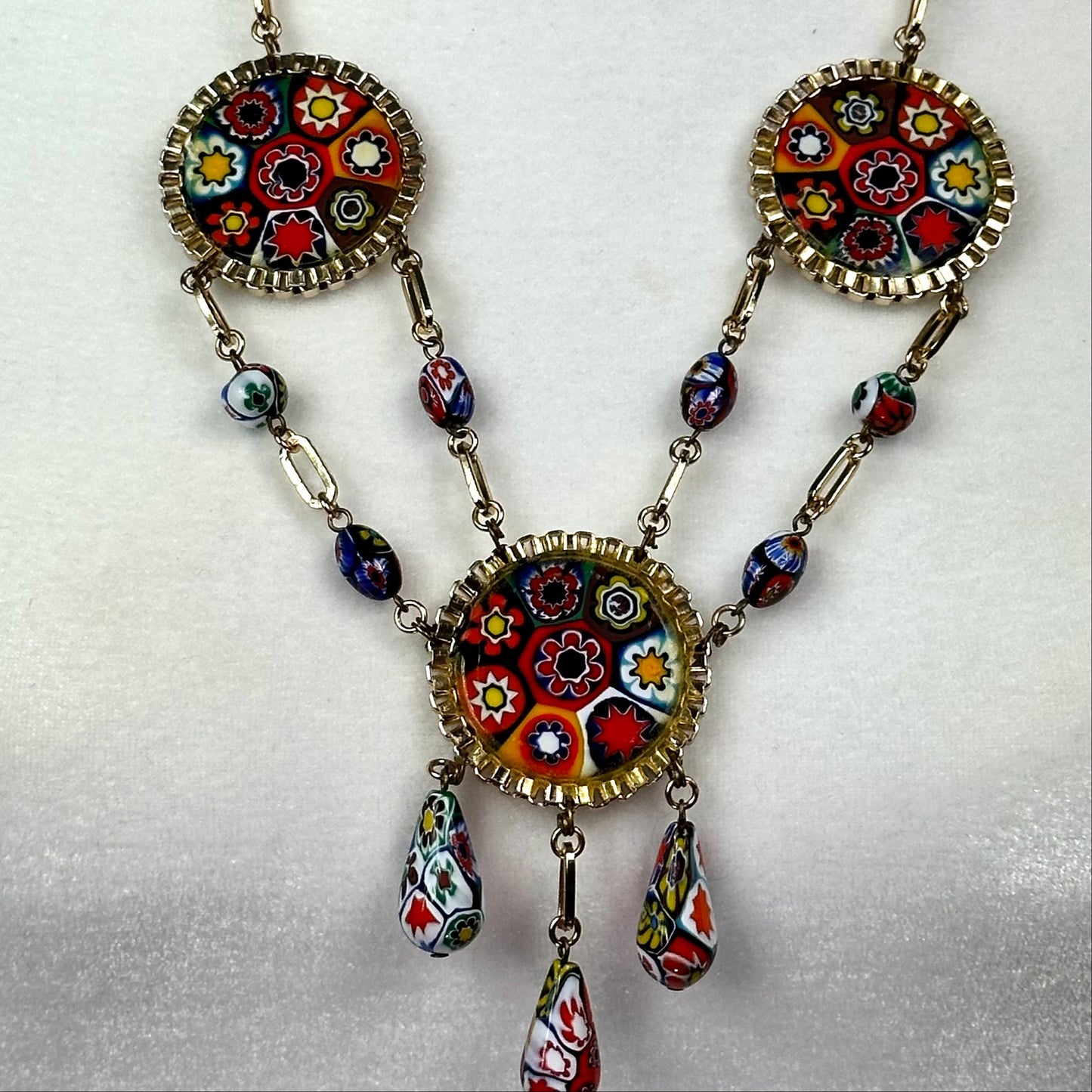 Faux Millefiori and Gold Tone Necklace