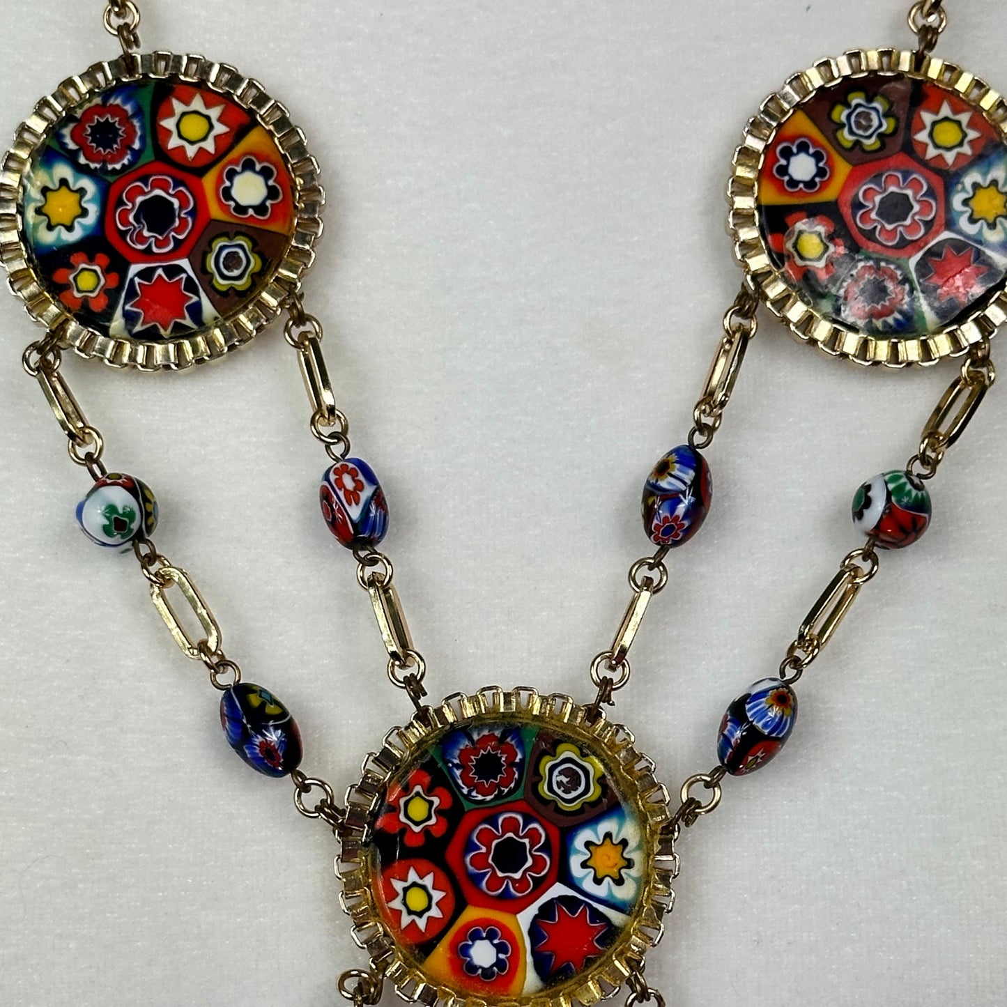 Faux Millefiori and Gold Tone Necklace