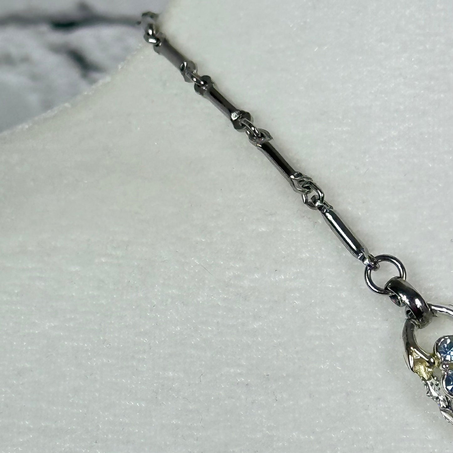 Aquamarine and White Crystal floral spray set in Rhodium Plating Necklace