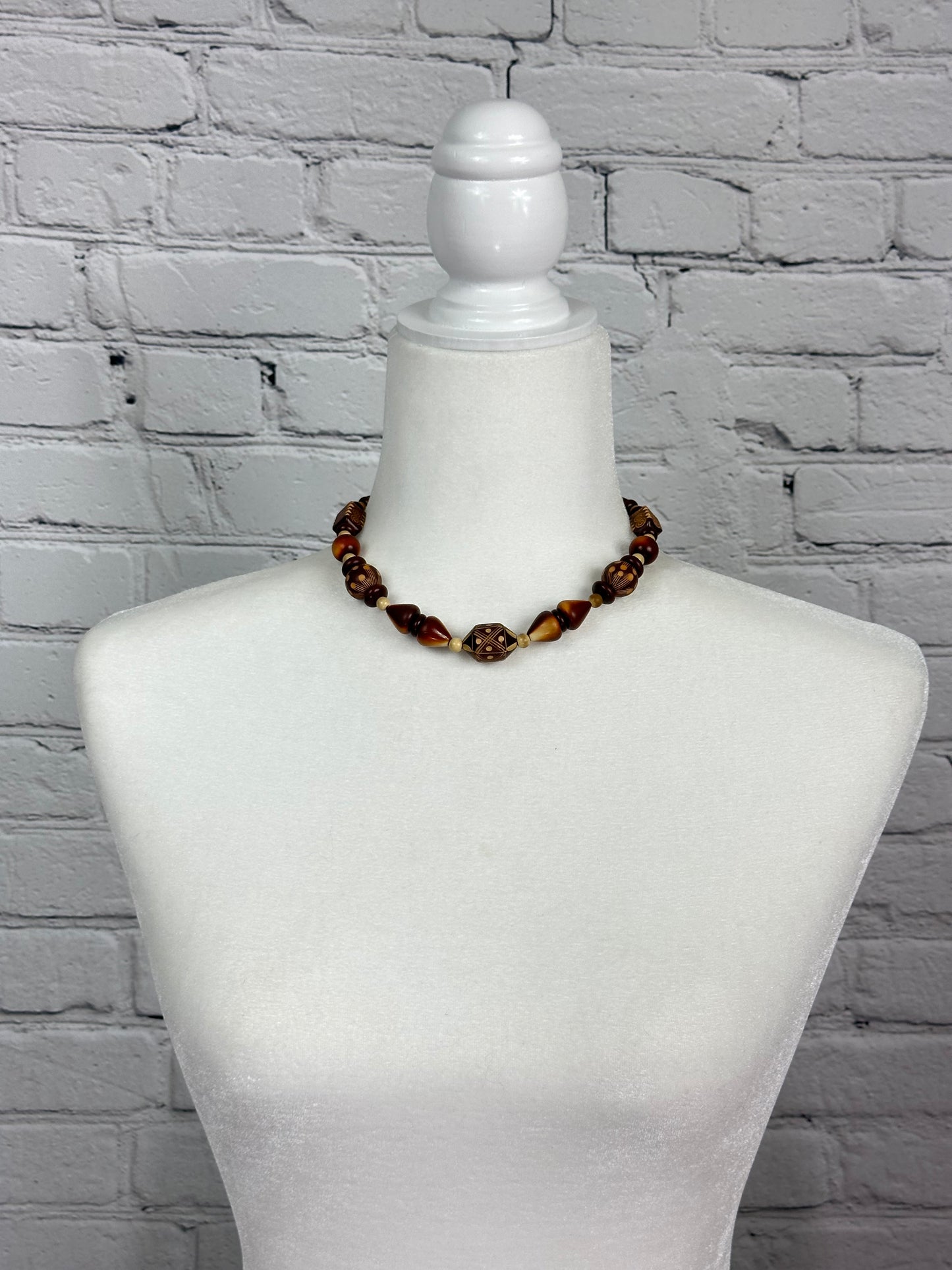 Brown Wooden Bead Choker Necklace