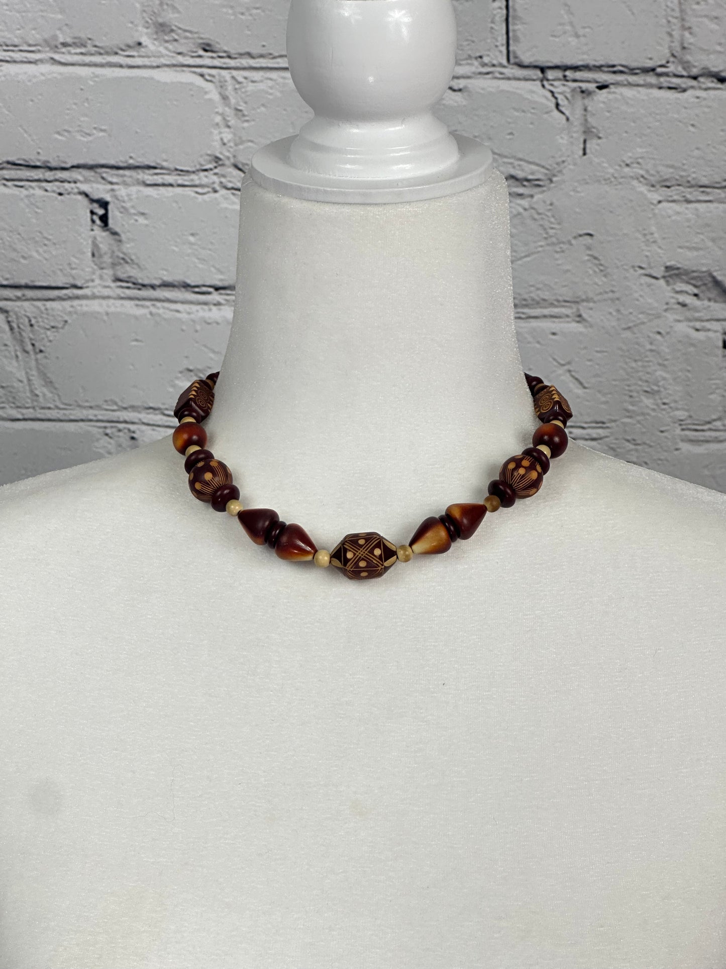 Brown Wooden Bead Choker Necklace