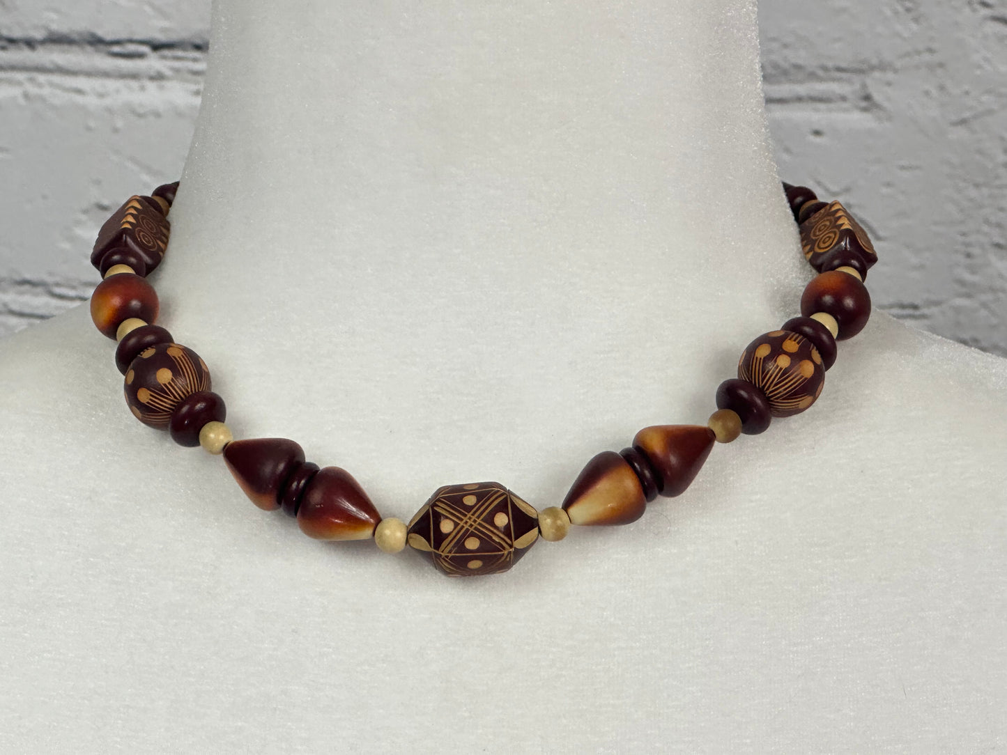 Brown Wooden Bead Choker Necklace