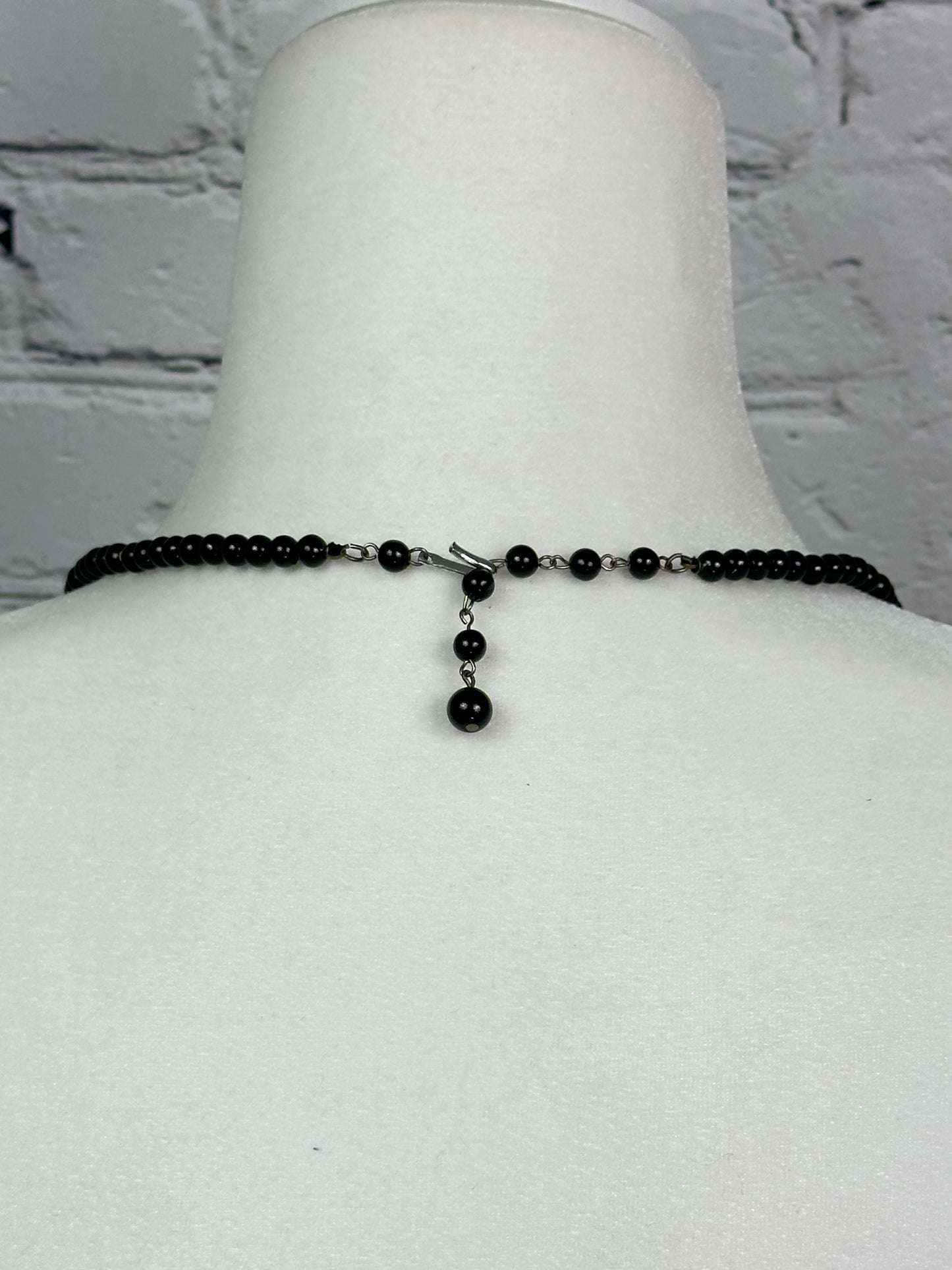 Vintage Black Bead with Gold Spacer Necklace from Hong Kong