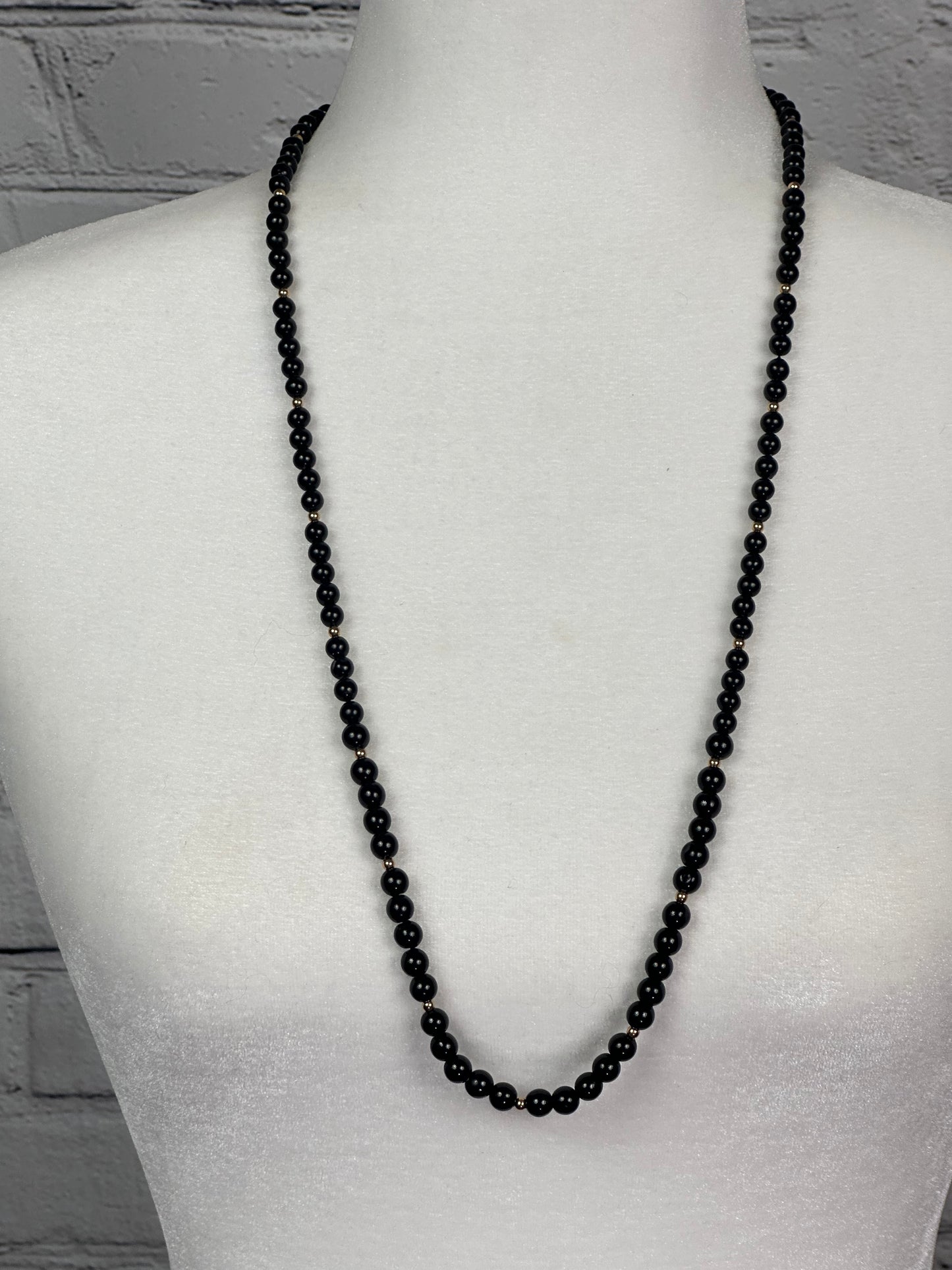Vintage Black Bead with Gold Spacer Necklace from Hong Kong