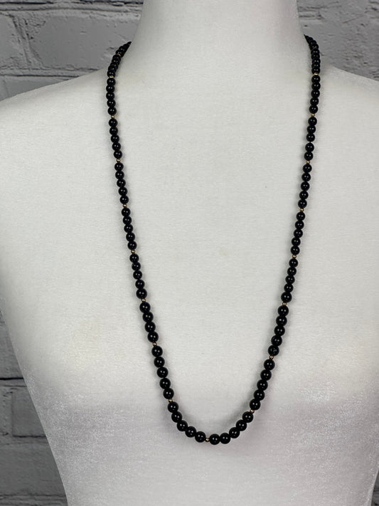 Vintage Black Bead with Gold Spacer Necklace from Hong Kong