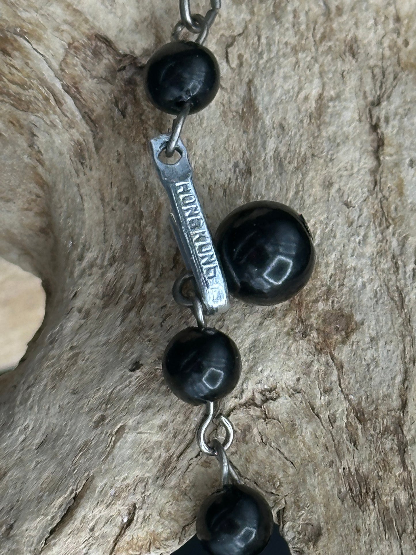 Vintage Black Bead with Gold Spacer Necklace from Hong Kong