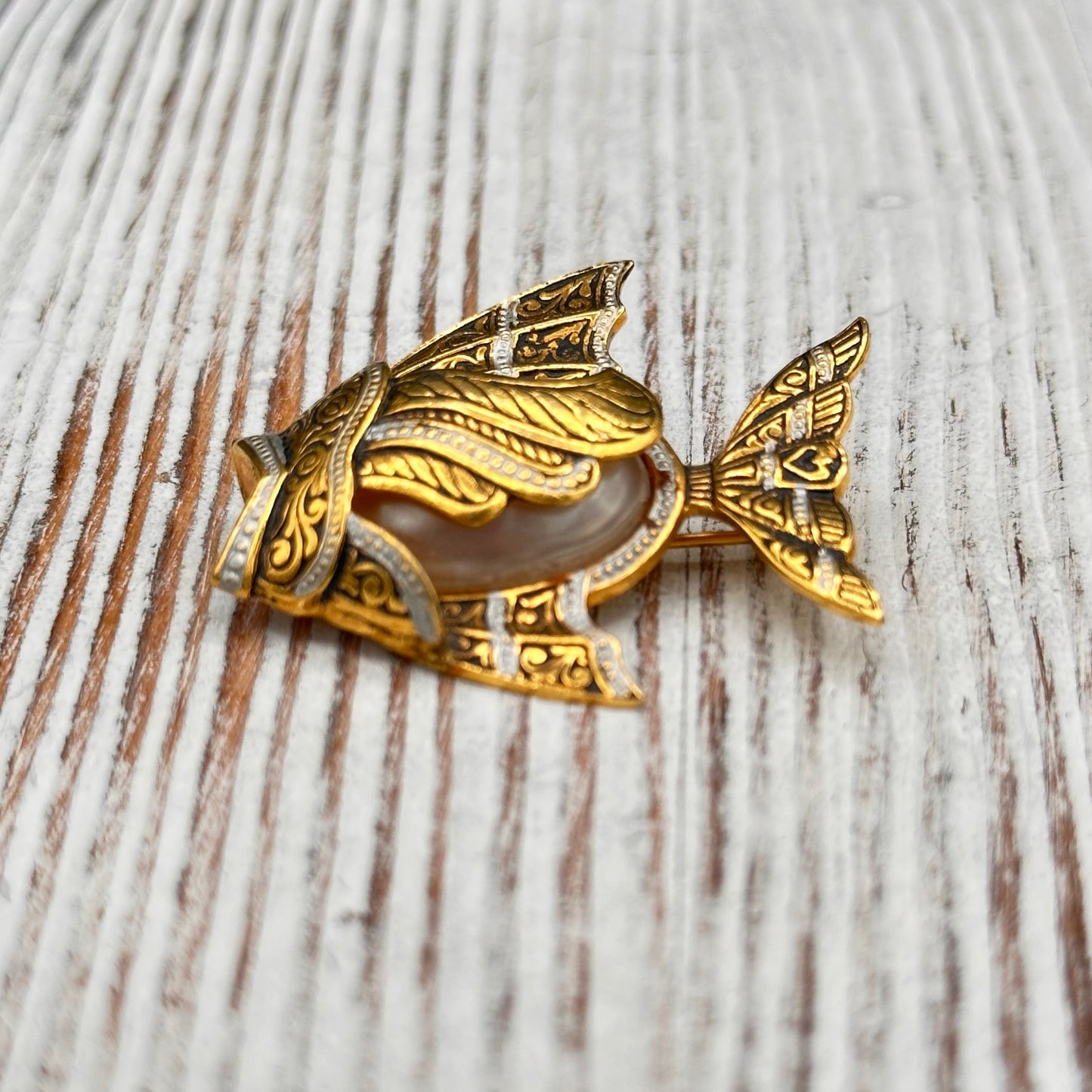 Damascene Toledo-Ware Fish with Faux Pearl Body