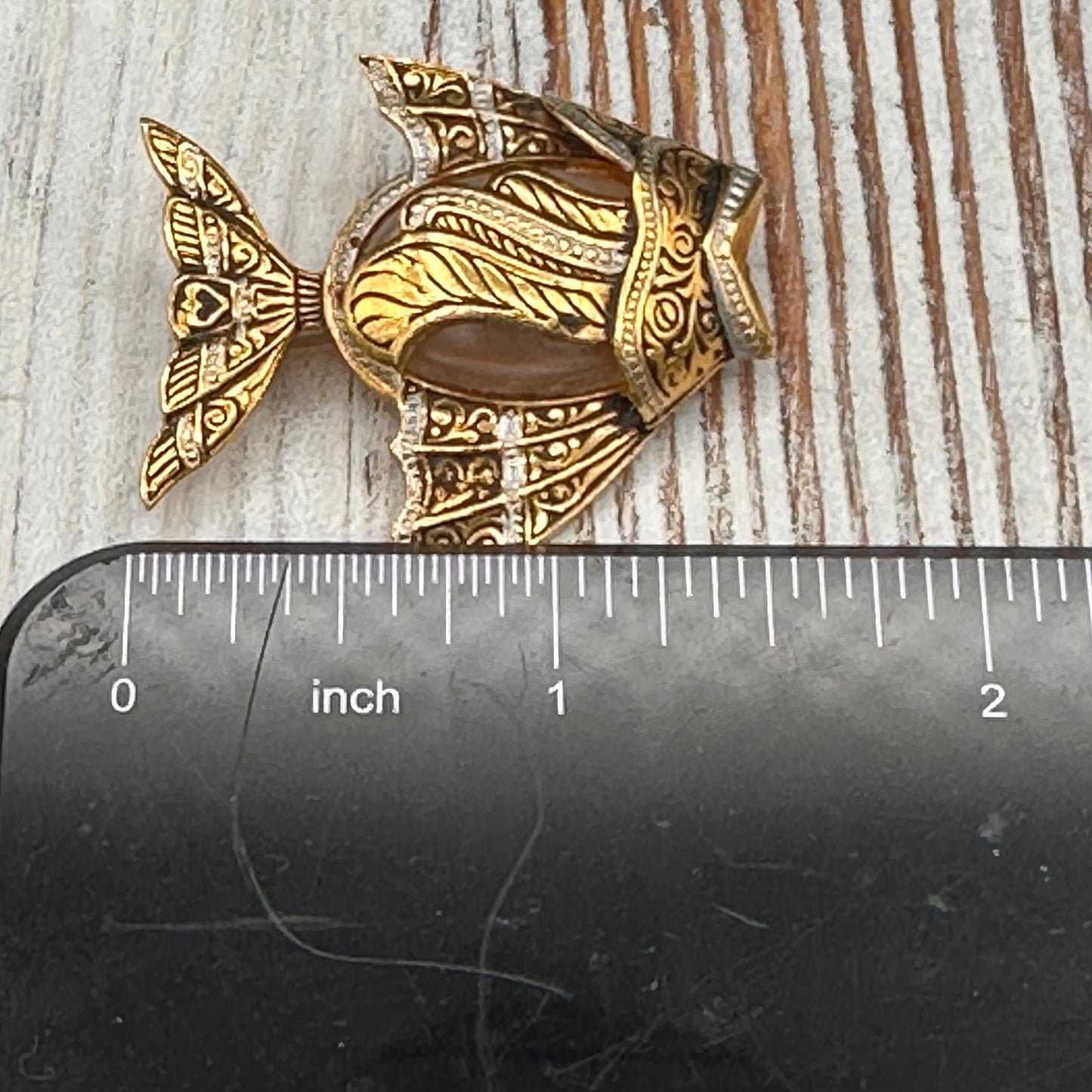 Damascene Toledo-Ware Fish with Faux Pearl Body