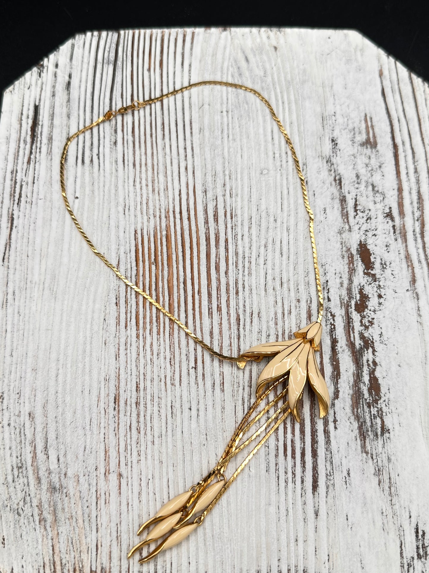 Vintage Monet Cream and Gold tone Lily Flower Necklace