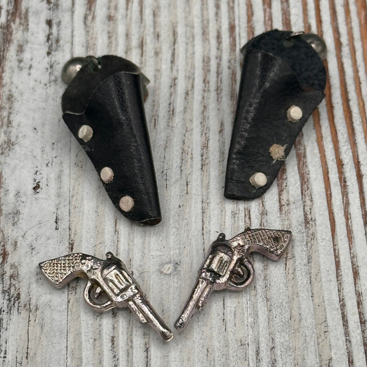 Vintage 1950’s 6 Shooters in Holsters Drop Clip-On Earrings