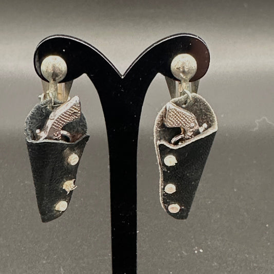 Vintage 1950’s 6 Shooters in Holsters Drop Clip-On Earrings